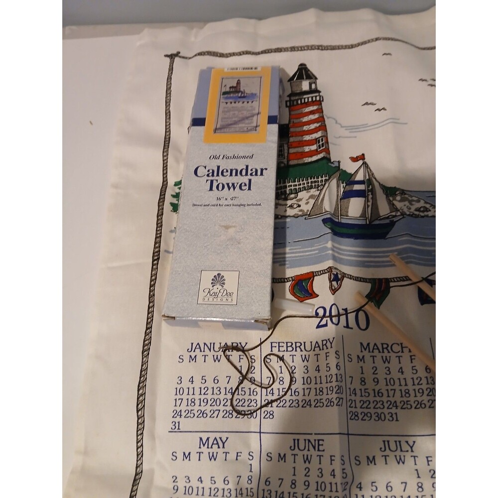 Kay Dee Designs   Sea  Lighthouse Sailboat  Linen Calendar Towel  W Box  2010